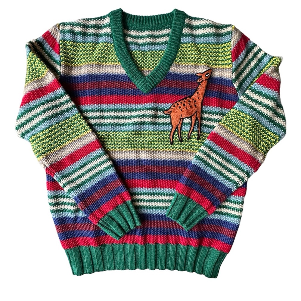 AUTHENTIC Gucci Striped V Neck Deer Sweater